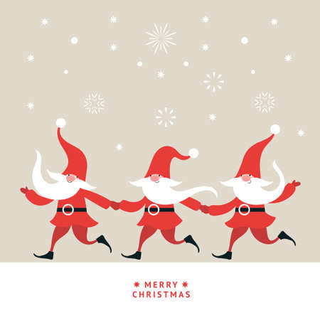 Three cute funny Gnomes. Christmas greeting card. Happy New Year. Merry Christmas. Seasons Greetings.のイラスト素材