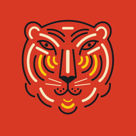 Tiger   head of tiger on red background. Symbol of chinese new yearのイラスト素材