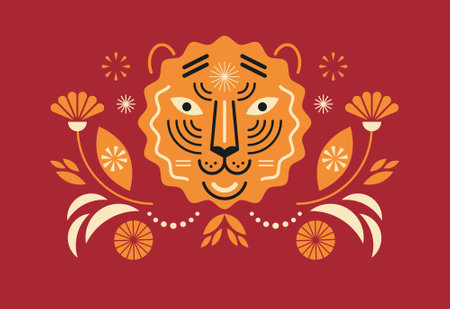 Head of tiger and decorative elements. Year of the Tiger.のイラスト素材