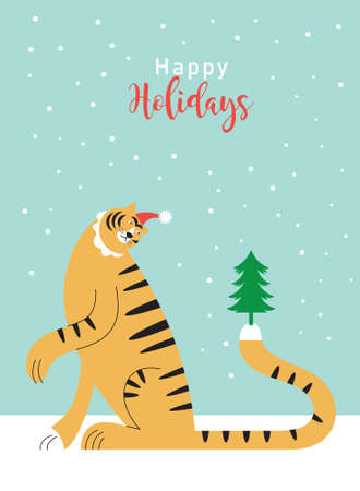 Year of Tiger. The Tiger and Christmas treeのイラスト素材