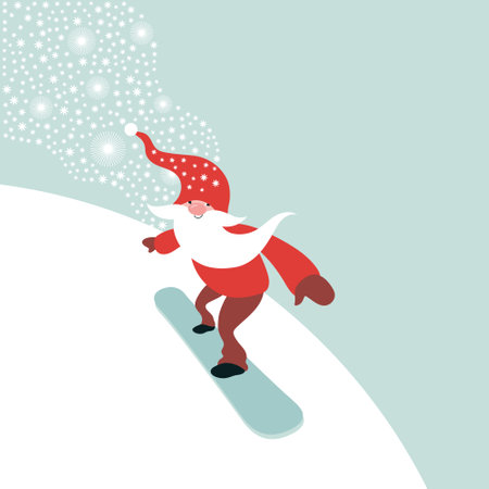 Christmas and New Year greeting card. Cute Gnome snowboarding.のイラスト素材
