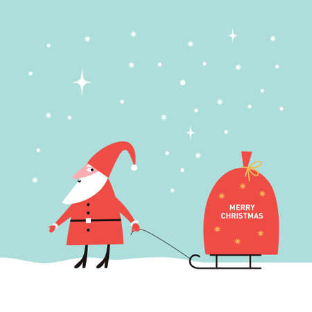 Santa Claus carrying a big sack of gifts on sledのイラスト素材