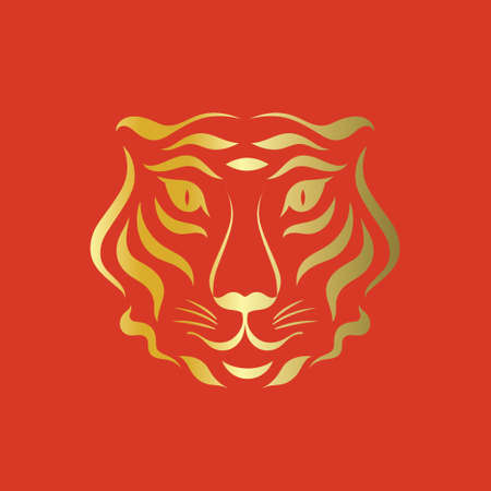 Tiger   head of tiger on red background. Symbol of chinese new yearのイラスト素材