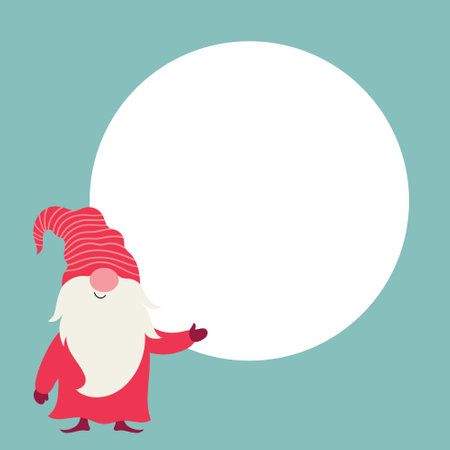 Cute Gnome, place for your text in white roundのイラスト素材