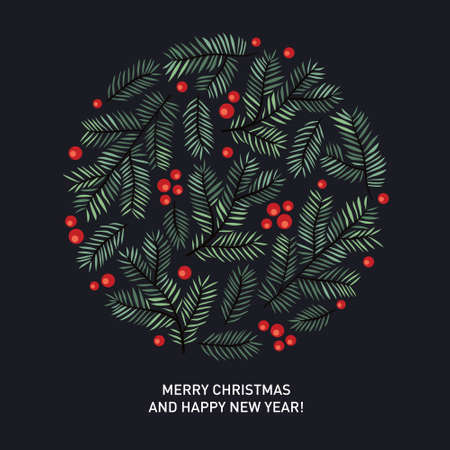 Hand drawn Christmas branches on black backgroundのイラスト素材