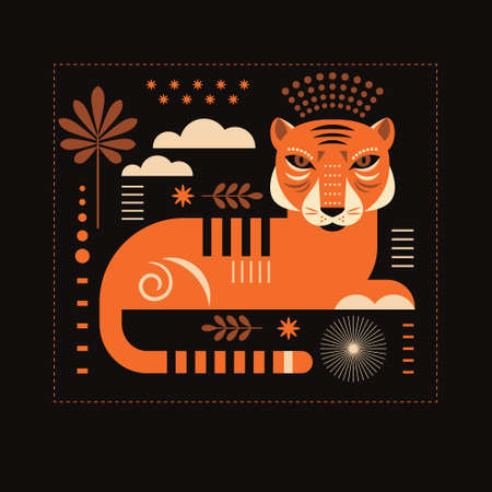 Stylized Tiger. Flat design. Poster, card, banner design.のイラスト素材