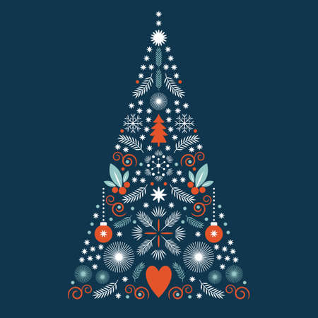 Christmas card. Stylized christmas tree with snowflakesのイラスト素材
