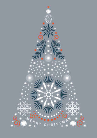 Christmas card. Stylized christmas tree with snowflakesのイラスト素材