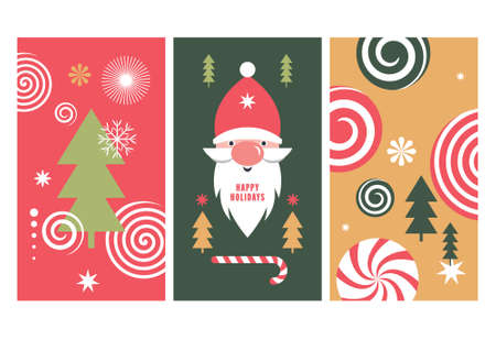 Vector trendy Xmas design and illustration. Set of Christmas bannersのイラスト素材