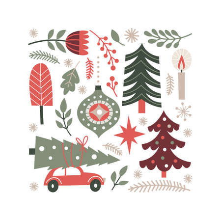 Merry christmas greeting card, Vector illustrationのイラスト素材