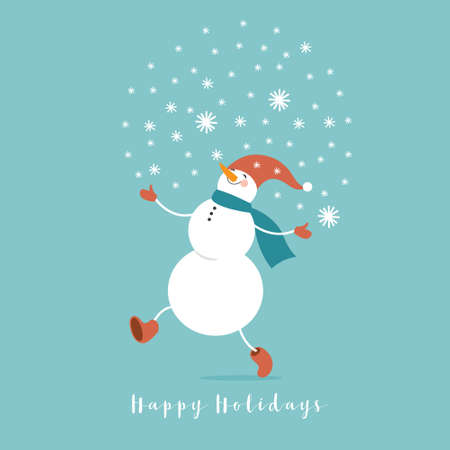 Christmas card. Cute funny snowmanのイラスト素材