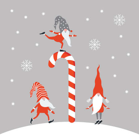 Cute xmas gnomes and candy cane. Christmas cardのイラスト素材