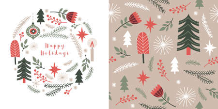 Christmas wheart and seamless pattern.のイラスト素材