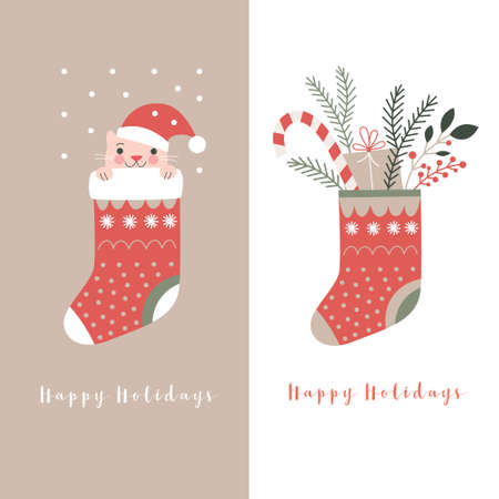Two Christmas cards, christmas stockingのイラスト素材
