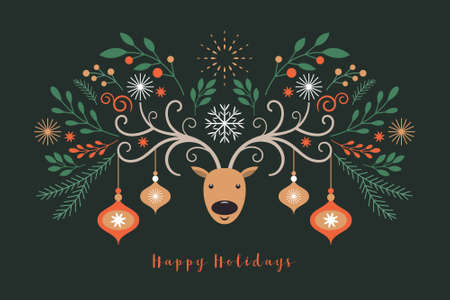 Christmas card. Christmas card. Deer and decorative elementsのイラスト素材