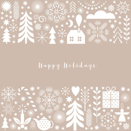 Christmas card. Silhouettes of xmas symbols and place for textのイラスト素材