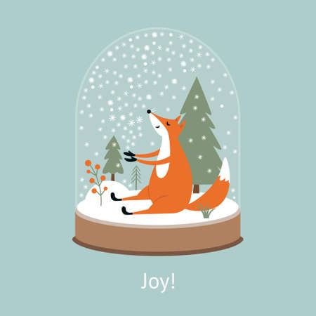 The cute fox catching snowflakes. Winter illustration. Christmas and New Year cardのイラスト素材