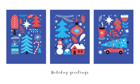 Set of xmas banners, winter illustrationsのイラスト素材