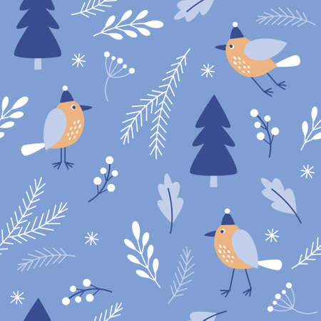 seamless christmas and new year pattern with birdsのイラスト素材