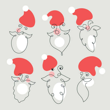 Santa abstract portraits. Set of portreits continuous linesのイラスト素材