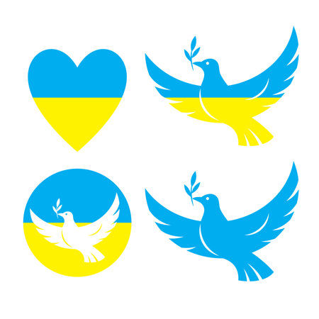 Dove of peace. Symbol of peace. Stop war on Ukraine. Flying bird with olive branchのイラスト素材