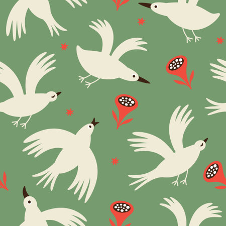 Seamless pattern with color birds. Fabric pattern, kids apparel print, wrapping paperのイラスト素材