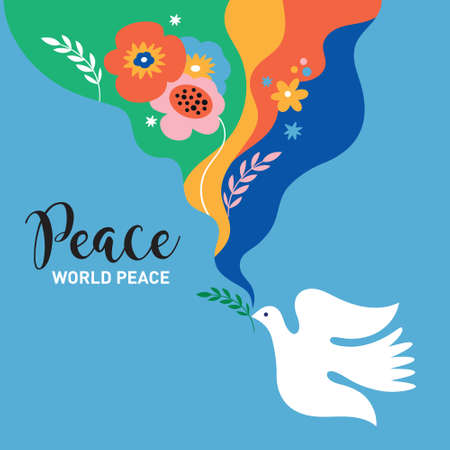world peace poster. Dove of peace, flowersのイラスト素材