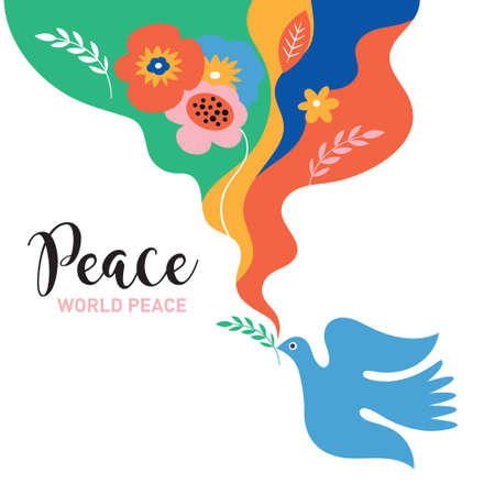 world peace poster. Dove of peace, flowersのイラスト素材