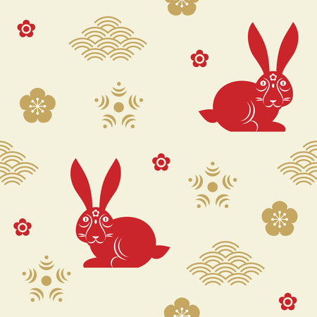 Seamless pattern with china rabbits, china new year backgroundのイラスト素材