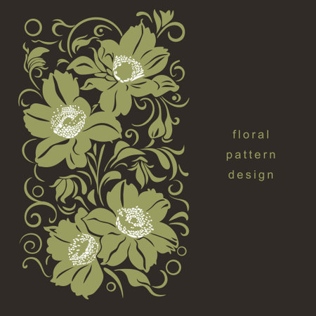 Floral pattern, banner design, flowers on the black, place for textのイラスト素材