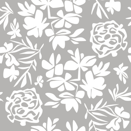 Black and white floral pattern, seamless vector illustration. abstract flowers and leavesのイラスト素材
