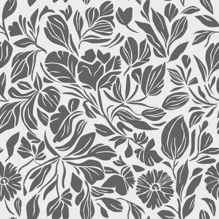 Black and white floral pattern, seamless vector illustration. abstract leaves, branchesのイラスト素材