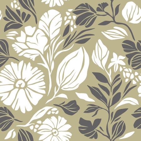 Floral pattern, seamless vector illustration. Abstract flowers, branches, stylish print backgroundのイラスト素材