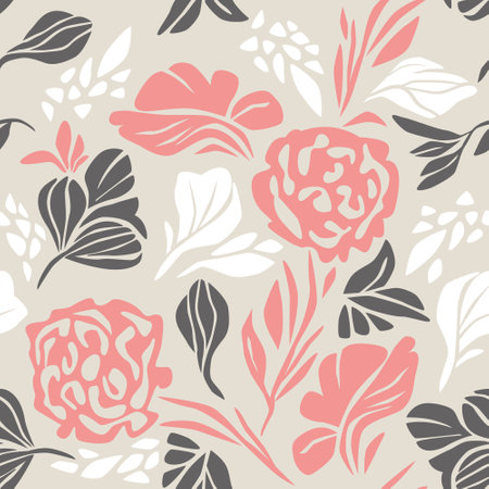 Floral pattern, seamless vector illustration. Abstract stylized leaves and flowers, branchesのイラスト素材
