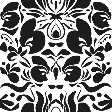 Seamless black and white floral pattern, flowers and branches ornamentのイラスト素材