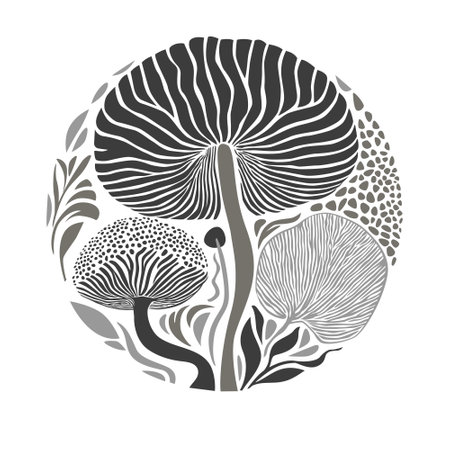 Mush room vector illustration. Black and white hand drawn illustration.のイラスト素材