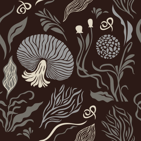 Seamless pattern with abstract leaves and flowers. vector illustration.のイラスト素材