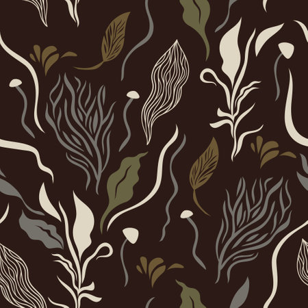 Floral pattern, seamless botany vector illustration. Abstract leaves and flowersのイラスト素材