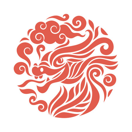 Chinese Happy New Year 2024. Year of the Dragon. Greetings card, eastern symbol, emblem, circle label designのイラスト素材