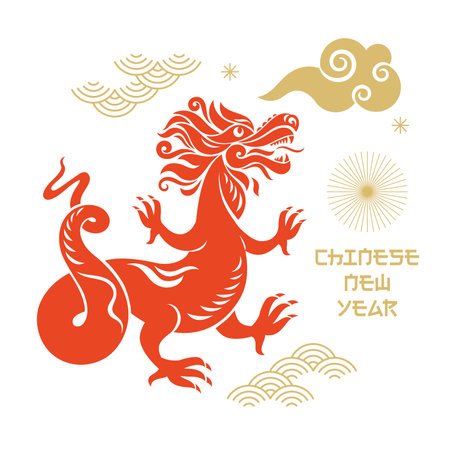 Chinese zodiac sign of the year of the Dragon. Vector illustration. Chinese Happy New Year 2024. Greetings card, banner designのイラスト素材