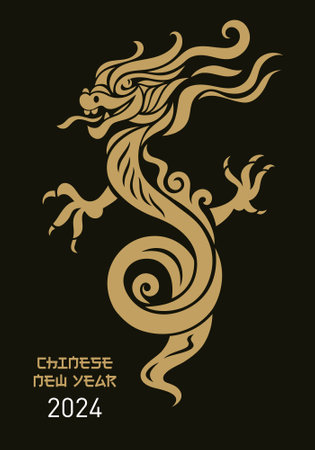 Chinese dragon zodiac symbol on black background. Chinese zodiac sign.のイラスト素材