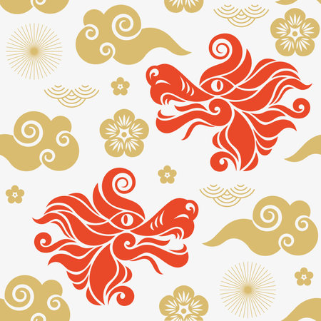 Seamless pattern with stylized chinese dragon and clouds.のイラスト素材