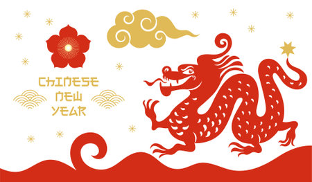 Chinese New Year Greeting Card. Year of the Dragon.  Horizontal banner designのイラスト素材
