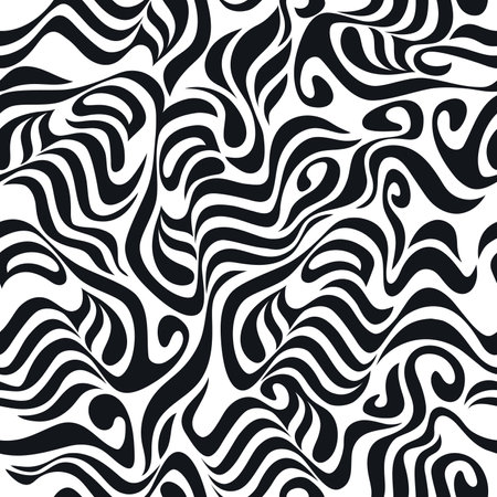 Abstract wavy background. Black and white seamless pattern. Vector illustration.のイラスト素材