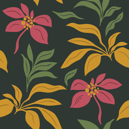 Seamless floral pattern with poinsettia. Vector illustration.のイラスト素材