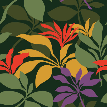 Seamless pattern with tropical flowers and leaves. Vector illustration.のイラスト素材
