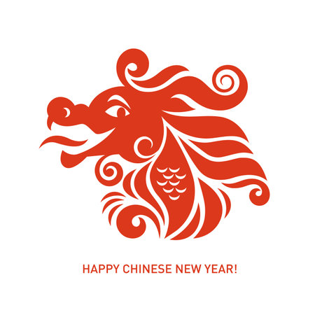 Chinese Happy New Year 2024. Year of the Dragon. Stylized Head of Dragon, logo design, icon, signのイラスト素材