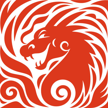 Chinese Happy New Year 2024. Year of the Dragon. Greetings card, emblem, logo. Red Head of dragon in squareのイラスト素材