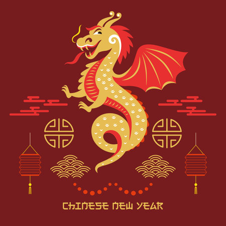 Chinese Happy New Year 2024. Year of the Dragon. Symbol of Year.のイラスト素材