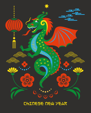 Chinese Happy New Year 2024. Year of the Dragon. Greetings card, banner .のイラスト素材